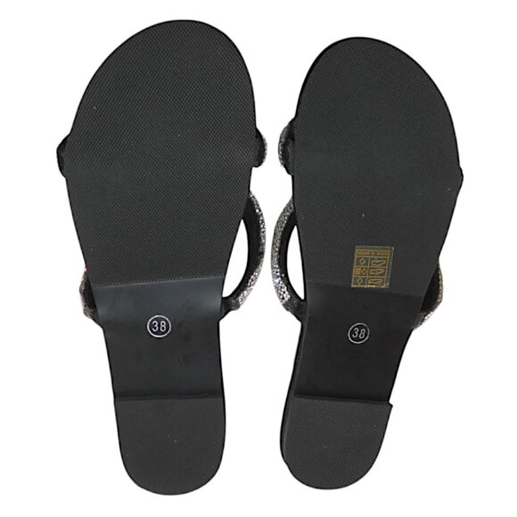 Rhinestone Double Strap Black Slide Spa Pool Sandals Blingcore Y2K Glam EU 38 - Picture 10 of 11